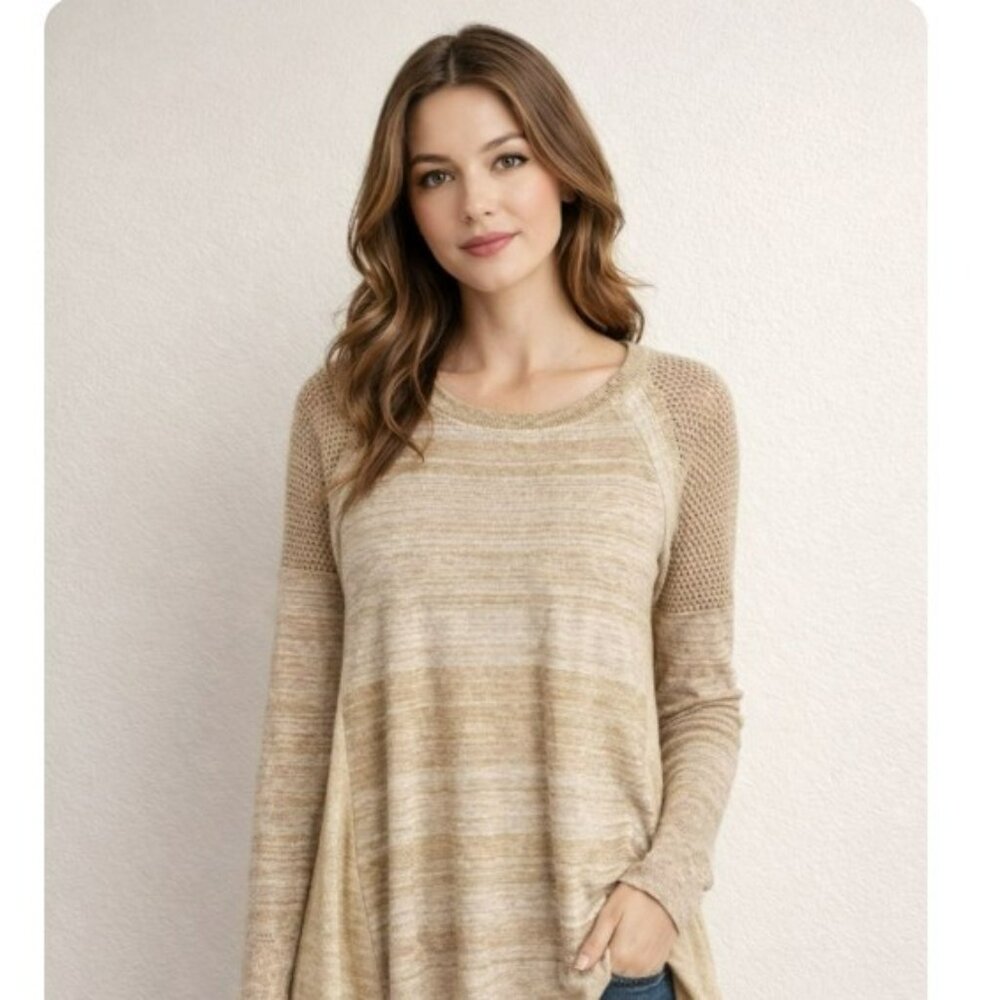 Knox Rose Gold Knit Top Sweater Size Medium Boho Casual Relax Metallic Stretchy